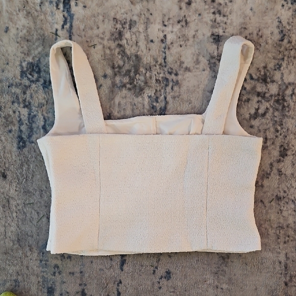 French Connection Ivory Pearl Button Crop Top - Picture 3 of 3